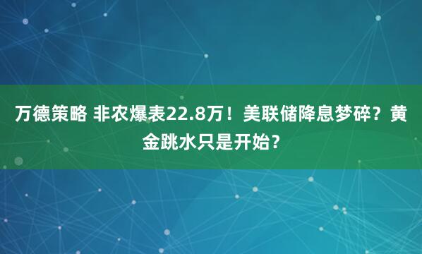 万德策略 非农爆表22.8万！美联储降息梦碎？黄金跳水只是开始？