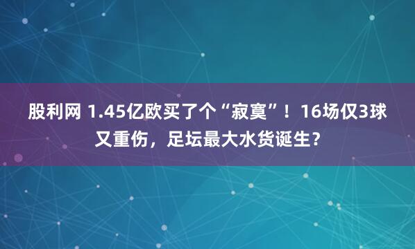 股利网 1.45亿欧买了个“寂寞”！16场仅3球又重伤，足坛最大水货诞生？